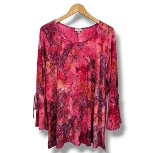 Avenue Tunic Top 18/20 Pink Floral Paisley Bow Bell Sleeve Embroidery Fairy Boho